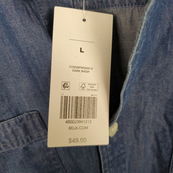 Men's True Craft Blue Chambray Button Down Shirt. Short Sleeve. LG. NWT. C0041 - Picture 3 of 8